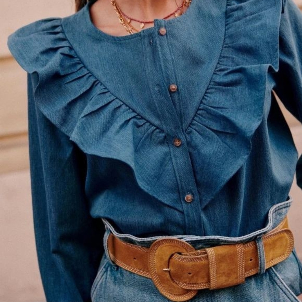 Sezane denim angele blouse